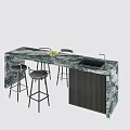 Bar Counter With Marble Countertop Bar Stools Fruits On Top And Black Sink