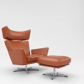 Modern Black Leather Leisure Chair With Cream Knitted Blanket And Ottoman
