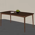 Minimalist Wooden Rectangular Dining Table With Fruits Book White Wall And Gray Floor Background
