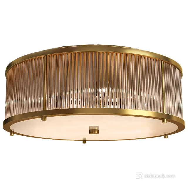 Elegant Modern Ceiling Light With Gold Frame Striped Design And Crystal Shade 3d model