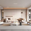 Modern Living Room Interior With White Sofa Armchair Round Coffee Table Floor Lamp Piano And Bookshelf