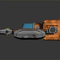 Orange And Silver Sci Fi Spaceship Model With Blue Cockpit And Yellow Thrusters 3d model