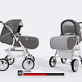 Two Modern Gray Silver Baby Strollers With Canopy And Wheels 3d model