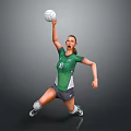 Woman Playing Volleyball In Green Jersey With Number 8 Jumping To Spike