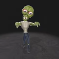 Green Game Movie Character With Big Red Pupils Grinning In White Shirt Dark Pants Dancing