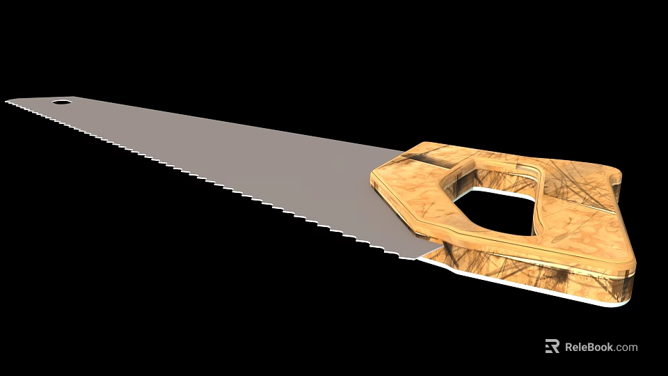 Hand Saw With Sharp Metal Blade And Ergonomic Wooden Handle Structure 3d model