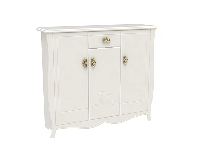 Elegant White Shoe Cabinet With Carved Details And Gold Handles For Home Entryway Storage 3d model