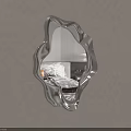Modern Silver Twisted Mirror Reflecting Room Interior With Sofa And Pillows 3d model