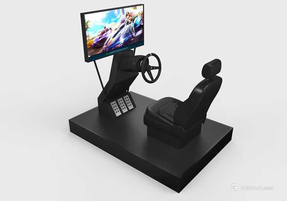 Interactive Entertainment Appliance Driving Simulator With Steering Wheel Seat Control Panel And Screen 3d model 