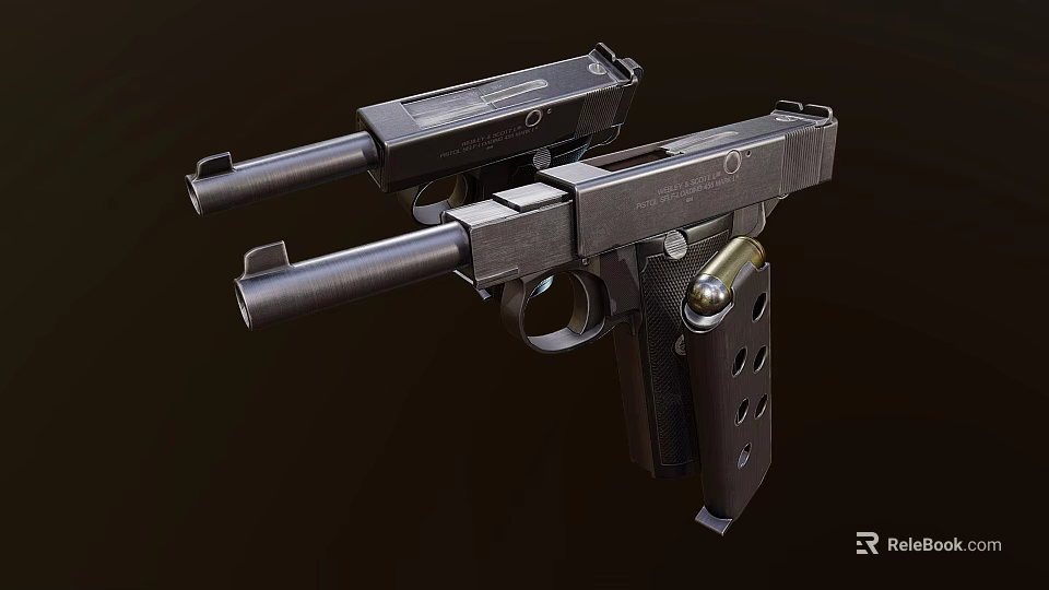 Two Classic Metal Pistols With Vintage Design And Detailed Grips 3d model 