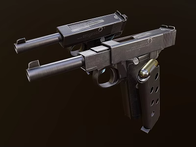 Two Classic Metal Pistols With Vintage Design And Detailed Grips 3d model