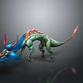 Fantasy Dragon Game Movie Character with Green Body Blue Red Mane Orange Tail 3D Design