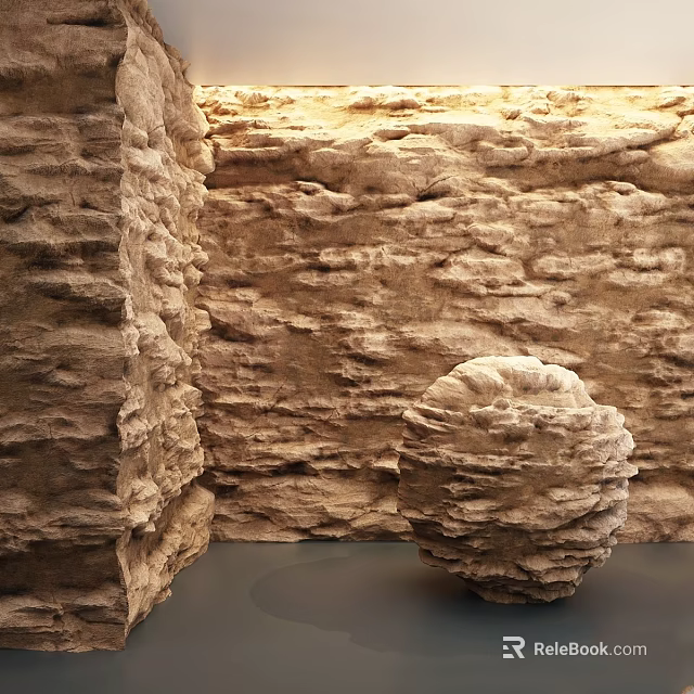 Rough Natural Stone Components Featuring Textured Wall And Spherical Structure 3d model 