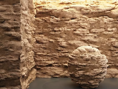 Rough Natural Stone Components Featuring Textured Wall And Spherical Structure 3d model