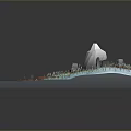 Ocean Beach Scene With Wooden Pier Small Boat Iceberg Rocks And Aquatic Plants
