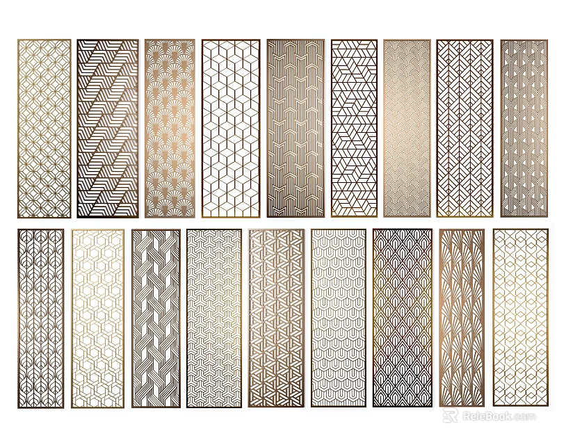 Modern Decorative Screens Featuring Various Geometric And Textured Patterns In Neutral Tones 3d model