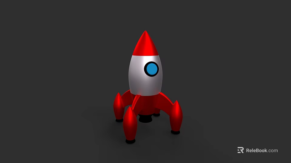 Red And White Rocket Toy With Blue Circular Window And Red Stands 3d model 