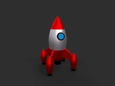Red And White Rocket Toy With Blue Circular Window And Red Stands 3d model