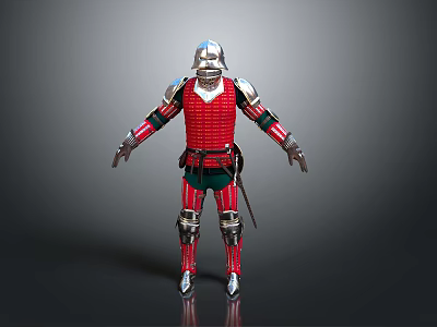 Medieval Weapon Sword With Red And Silver Metallic Armor Design Details 3d model