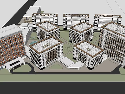 Modern Architectural Complex Featuring Multiple Buildings Regular Arrangement Green Courtyards And Exterior Design 3d model