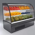 Fruit Display Refrigerator with Fresh Strawberries Oranges Blueberries and Watermelons in Layered Glass Door Design