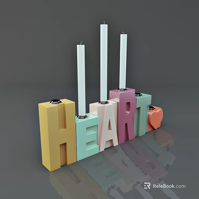 Colorful HEART Letter Shaped Candle Lamps with Decorative Design for Home Decoration 3d model 
