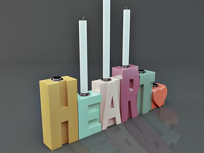 Colorful HEART Letter Shaped Candle Lamps with Decorative Design for Home Decoration 3d model