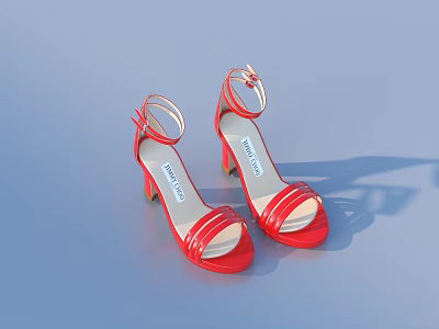 Red Patent Leather Women's Sandals with Ankle Straps and Stiletto Heels 3d model