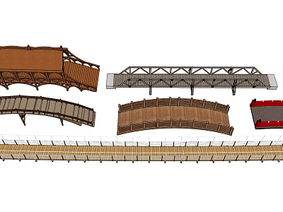 Various Wooden Bridge Designs Featuring Arch Truss Covered and Structural Elements 3d model