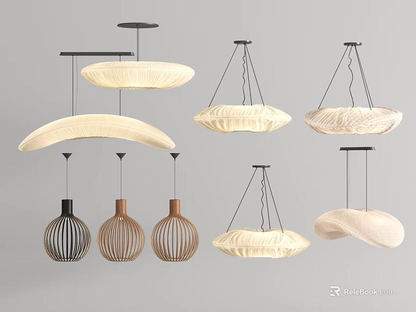 Modern Stylish Pendant Lights with Various Shapes and Neutral Colors for Home Decor 3d model 