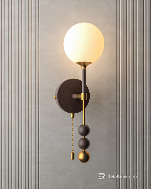 Modern Wall Lamp Design With Spherical Glass Shade And Metal Frame On Textured Gray Wall 3d model 