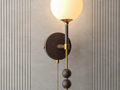 Modern Wall Lamp Design With Spherical Glass Shade And Metal Frame On Textured Gray Wall 3d model