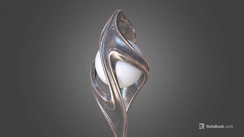 Modern Metallic Jewelry Pendant with Flowing Curves and Central White Bead 3d model 