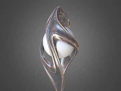 Modern Metallic Jewelry Pendant with Flowing Curves and Central White Bead 3d model