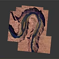 Natural Canyon Terrain Showcasing Winding Blue River And Red Rock Formations
