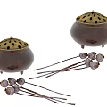 Black Incense Burner With Lotus Shaped Incense Sticks On White Background