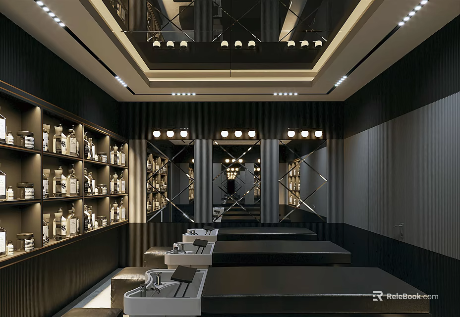 Elegant Modern Beauty Hair Salon Interior With Marble Counters Mirrors And Lighting 3d model 