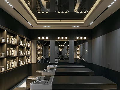 Elegant Modern Beauty Hair Salon Interior With Marble Counters Mirrors And Lighting 3d model