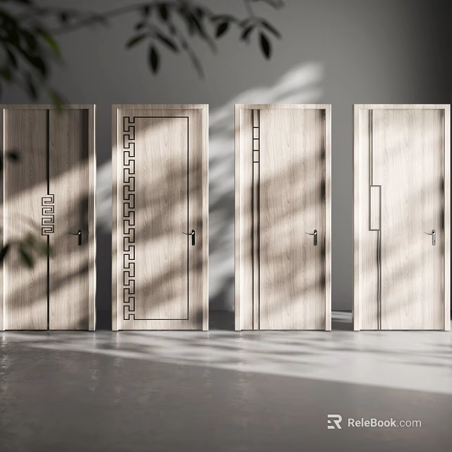 Modern Wooden Hinged Doors With Various Decorative Patterns And Interior Design 3d model 