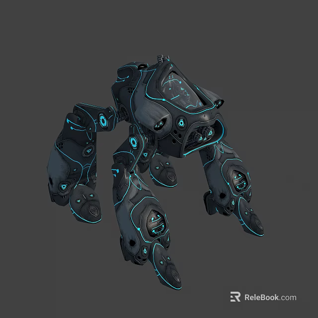 Futuristic Mechanical Creature Design With Multiple Limbs And Blue Glowing Accents 3d model 