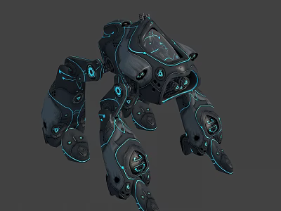 Futuristic Mechanical Creature Design With Multiple Limbs And Blue Glowing Accents 3d model