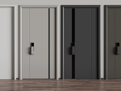 Modern Security Doors With Sleek Handles And Varied Colors 3d model