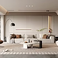 Modern Living Room Interior With Neutral Sofa Coffee Table Floor Lamp And Green Plants