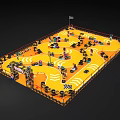 Toy Race Track Model Featuring Yellow Ground Toy Cars Tire Borders And Flags