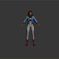 Game Movie Character In Blue White Red Costume With Star Emblem And Red Boots