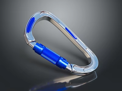 Shiny Blue and Silver Carabiner With Metallic Frame Glossy Finish and Reflection 3d model