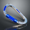 Shiny Blue and Silver Carabiner With Metallic Frame Glossy Finish and Reflection
