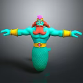 Turquoise Humanoid Mermaid Character With Red Beard Pink Hair Yellow Arm Bands And Fish Tail