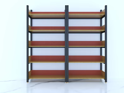 Modern Double Sided Bookshelf With Black Frame And Brown Shelves 3d model