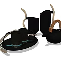 Black Tea Set With Woven Handles Matching Cups And Serving Tray 3d model